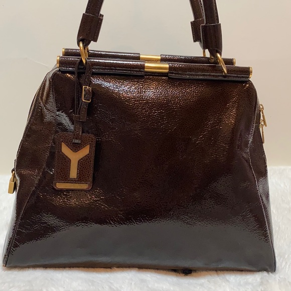 Yves Saint Laurent Majorelle Patent Leather Bag chocolate brown color - Picture 2 of 16